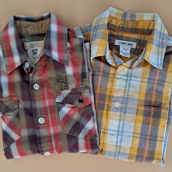 Boys Size 8 Bundle Route 66 & Cherokee Plaid Button Down Shirts LS SS - Picture 9 of 9